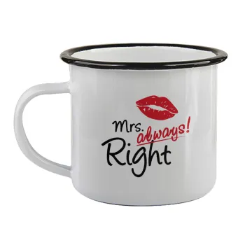 Mrs always right kiss, Κούπα εμαγιέ με μαύρο χείλος 360ml