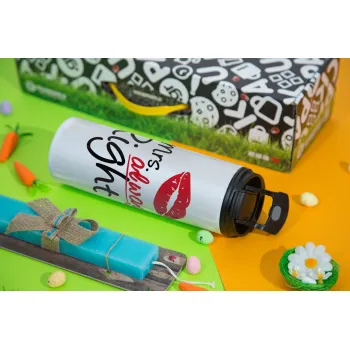 Mrs always right kiss, Easter candle,Travel Tumbler 2 Lids, with metal straw & cleaning brush & aromatic flat candle (30cm) (BLUE)