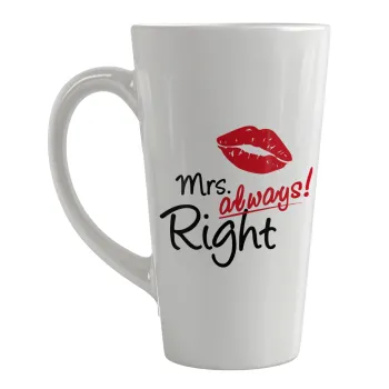 Mrs always right kiss, Κούπα κωνική Latte Μεγάλη, κεραμική, 450ml