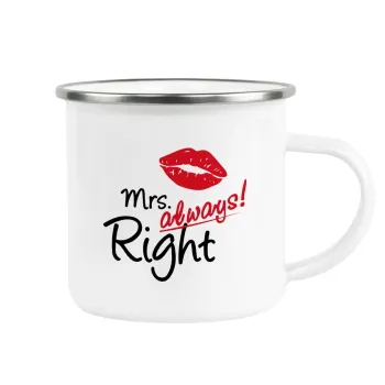 Mrs always right kiss, Κούπα Μεταλλική εμαγιέ λευκη 360ml