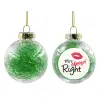 Transparent Christmas tree ball ornament with green filling 8cm