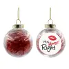Transparent Christmas tree ball ornament with red filling 8cm