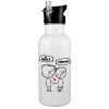 White water bottle with straw, stainless steel 600ml