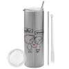 Tumbler stainless steel Silver 600ml, with metal straw & cleaning brush
