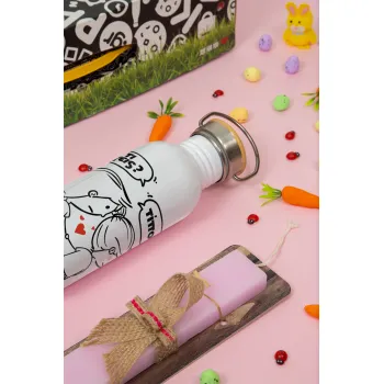 Τι έχεις? Τίποτα!, Πασχαλινή Λαμπάδα με παγούρι μεταλλικό (620ml, stainless steel) & κερί αρωματικό πλακέ (30cm) (ΡΟΖ)