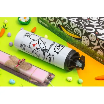 Τι έχεις? Τίποτα!, Easter candle,Travel Tumbler 2 Lids, with metal straw & cleaning brush & aromatic flat candle (30cm) (PINK)