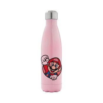 Super mario win, Metal mug thermos Pink Iridiscent (Stainless steel), double wall, 500ml