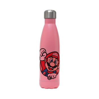 Super mario win, Metal mug thermos Pink Mat (Stainless steel), double wall, 500ml