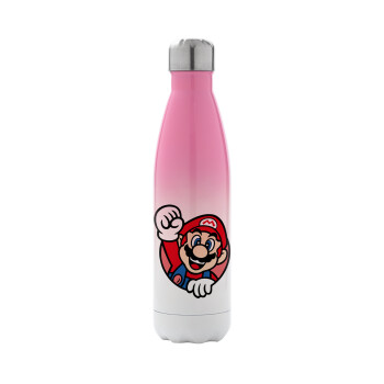 Super mario win, Metal mug thermos Pink/White (Stainless steel), double wall, 500ml