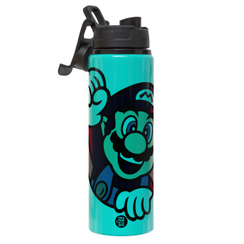 Super mario win, Metallic water bottle with safety lid, 850ml aluminum