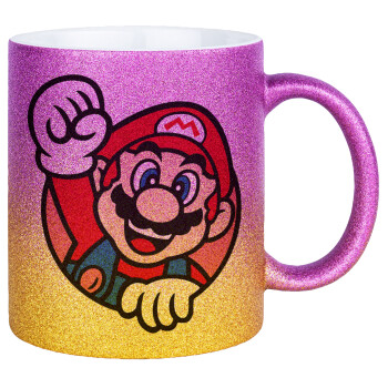 Super mario win, Κούπα Χρυσή/Ροζ Glitter, κεραμική, 330ml