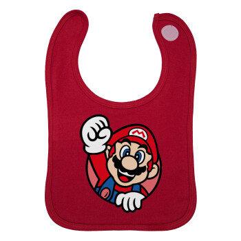 Super mario win, Σαλιάρα με Σκρατς Κόκκινη 100% Organic Cotton (0-18 months)