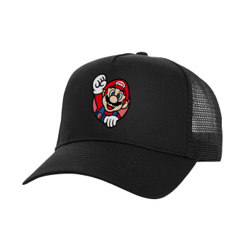 Super mario win, Καπέλο Ενηλίκων Structured Trucker, με Δίχτυ, Μαύρο (100% ΒΑΜΒΑΚΕΡΟ, ΕΝΗΛΙΚΩΝ, UNISEX, ONE SIZE)