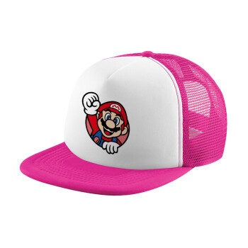 Super mario win, Καπέλο Ενηλίκων Soft Trucker με Δίχτυ Pink/White (POLYESTER, ΕΝΗΛΙΚΩΝ, UNISEX, ONE SIZE)