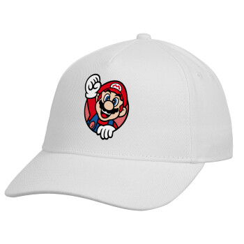 Super mario win, Καπέλο παιδικό Baseball, 100% Βαμβακερό, Λευκό