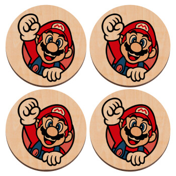Super mario win, ΣΕΤ x4 Σουβέρ ξύλινα στρογγυλά plywood (9cm)