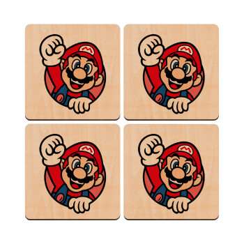 Super mario win, ΣΕΤ x4 Σουβέρ ξύλινα τετράγωνα plywood (9cm)