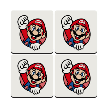 Super mario win, ΣΕΤ 4 Σουβέρ ξύλινα τετράγωνα (9cm)
