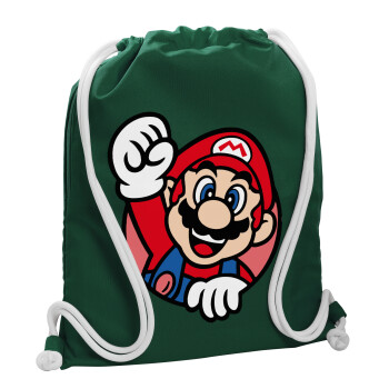 Super mario win, Backpack pouch GYMBAG BOTTLE GREEN, with pocket (40x48cm) & thick white cords