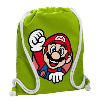 Super mario win, Τσάντα πλάτης πουγκί GYMBAG LIME GREEN, με τσέπη (40x48cm) & χονδρά κορδόνια