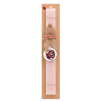 Super mario win, Easter Set, wooden keychain & scented flat Easter candle (30cm) (PINK)
