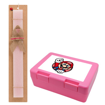 Super mario win, Easter Set, children's snack container PINK & scented flat Easter candle (30cm) (PINK)