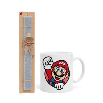 Super mario win, Easter Set, Ceramic Cup (330ml) & Easter aromatic flat candle (30cm) (GRAY)