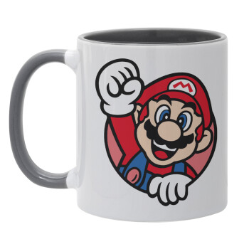 Super mario win, Κούπα χρωματιστή γκρι, κεραμική, 330ml