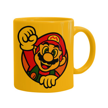 Super mario win, Ceramic coffee mug yellow, 330ml