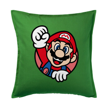 Super mario win, Μαξιλάρι καναπέ Πράσινο 100% βαμβάκι, περιέχεται το γέμισμα (50x50cm)