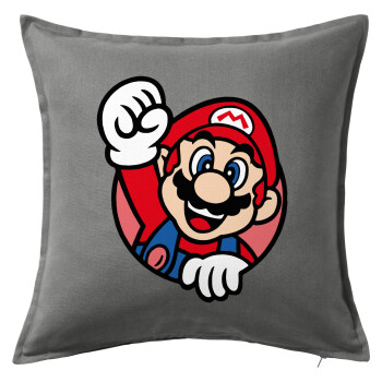 Super mario win, Μαξιλάρι καναπέ Γκρι 100% βαμβάκι, περιέχεται το γέμισμα (50x50cm)
