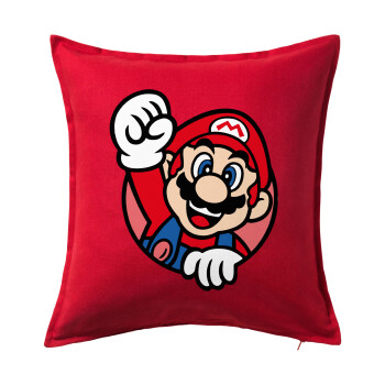 Super mario win, Μαξιλάρι καναπέ Κόκκινο 100% βαμβάκι, περιέχεται το γέμισμα (50x50cm)