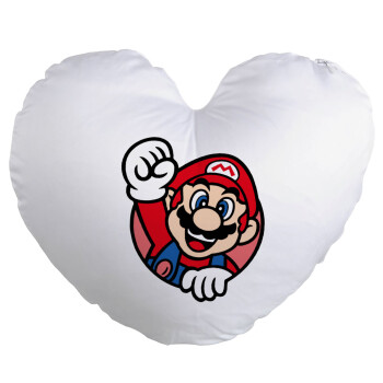 Super mario win, Μαξιλάρι καναπέ καρδιά 40x40cm περιέχεται το  γέμισμα