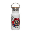 Metallic thermos (Stainless steel) White with wooden lid (bamboo), double-walled, 350ml