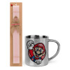 Easter Set, metallic thermal cup (300ml) & aromatic flat Easter candle (30cm) (PINK)