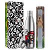 Easter Set, metallic stainless thermos flask (500ml) & scented flat Easter candle (30cm) (GRAY)