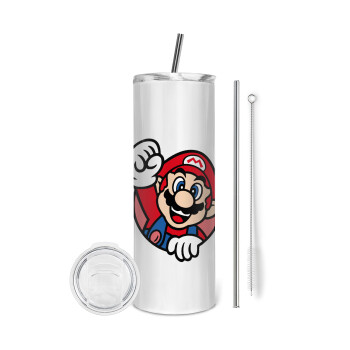 Super mario win, Eco friendly stainless steel tumbler 600ml, with metal straw & cleaning brush