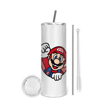 Super mario win, Tumbler stainless steel 600ml, with metal straw & cleaning brush
