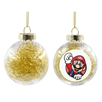 Super mario win, Χριστουγεννιάτικη μπάλα δένδρου διάφανη με χρυσό γέμισμα 8cm
