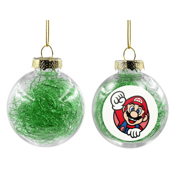 Super mario win, Χριστουγεννιάτικη μπάλα δένδρου διάφανη με πράσινο γέμισμα 8cm