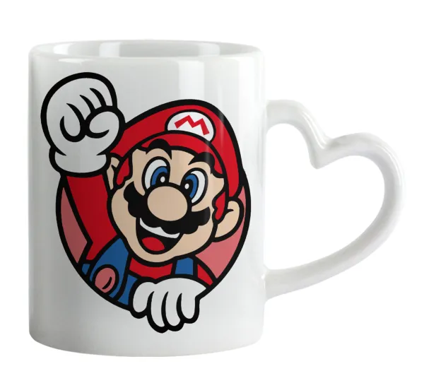Super mario win — Κούπα καρδιά χερούλι λευκή, κεραμική, 330ml
