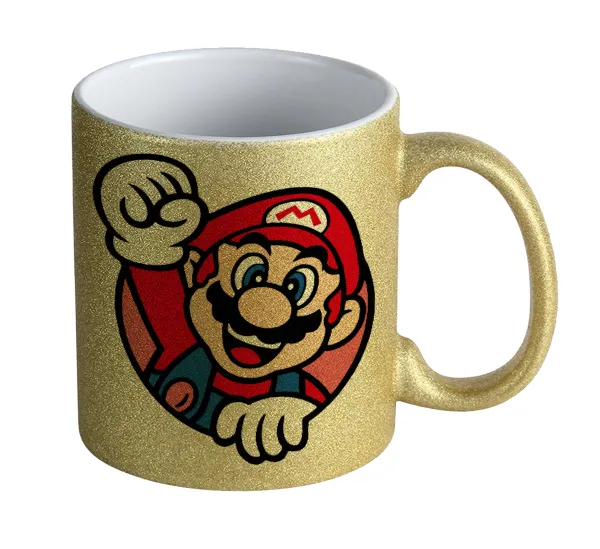 Super mario win — Κούπα Χρυσή Glitter που γυαλίζει, κεραμική, 330ml