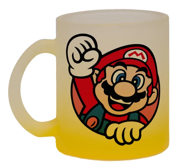 Super mario win — Two-tone glass mug with matte yellow base, 330ml