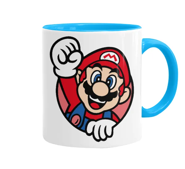Super mario win — Mug colored light blue, ceramic, 330ml