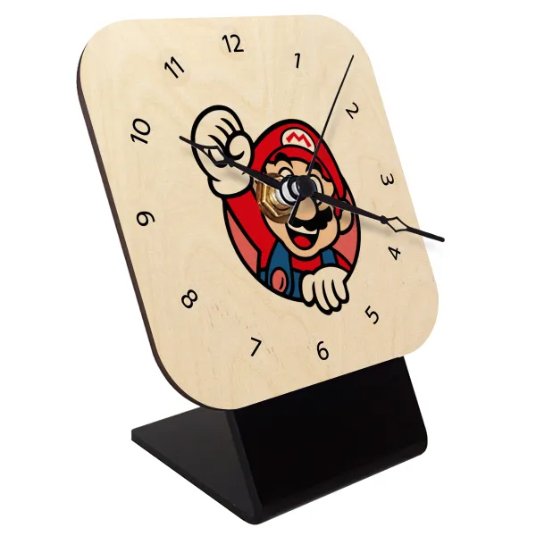 Super mario win — Quartz Table clock in natural wood (10cm)