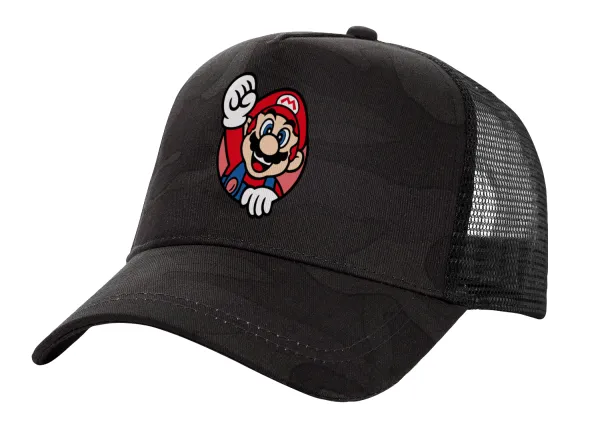 Super mario win — Adult Structured Trucker Hat, with Mesh, Dark Army (100% COTTON, ADULT, UNISEX, ONE SIZE)