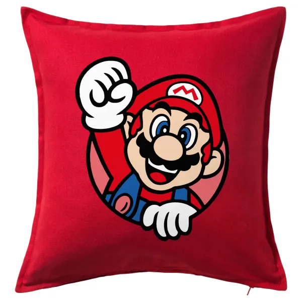 Super mario win — Μαξιλάρι καναπέ Κόκκινο 100% βαμβάκι, περιέχεται το γέμισμα (50x50cm)