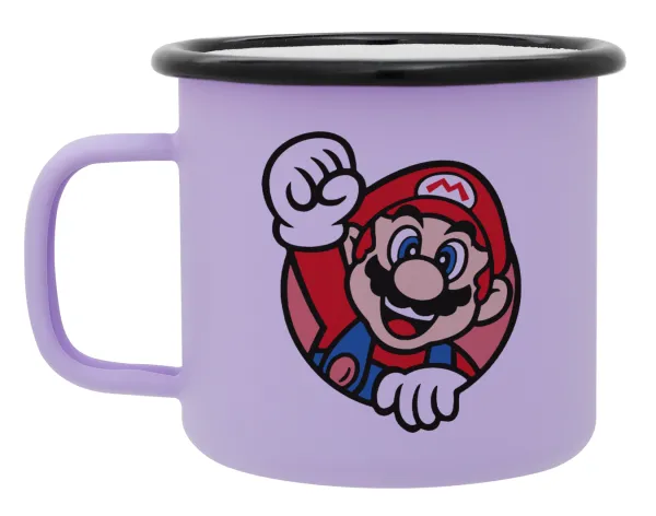 Super mario win — Metal enamel mug, matte light pastel purple, 360ml