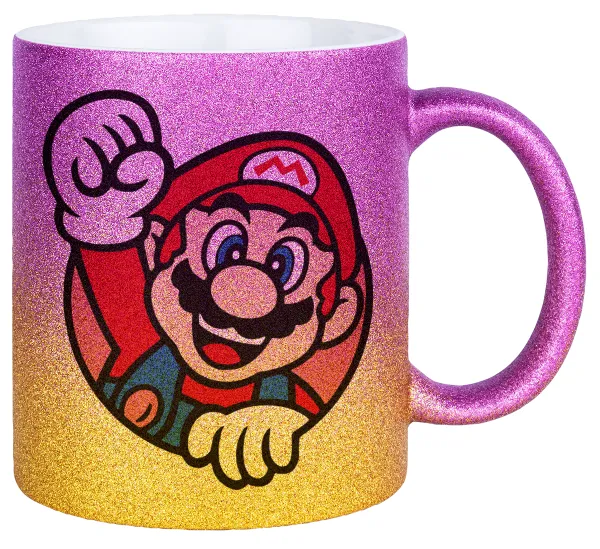 Super mario win — Gold/pink glitter mug, ceramic, 330ml