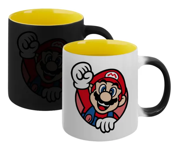 Super mario win — Magic mug with yellow interior, ceramic, 330ml, changes colour with hot drinks
